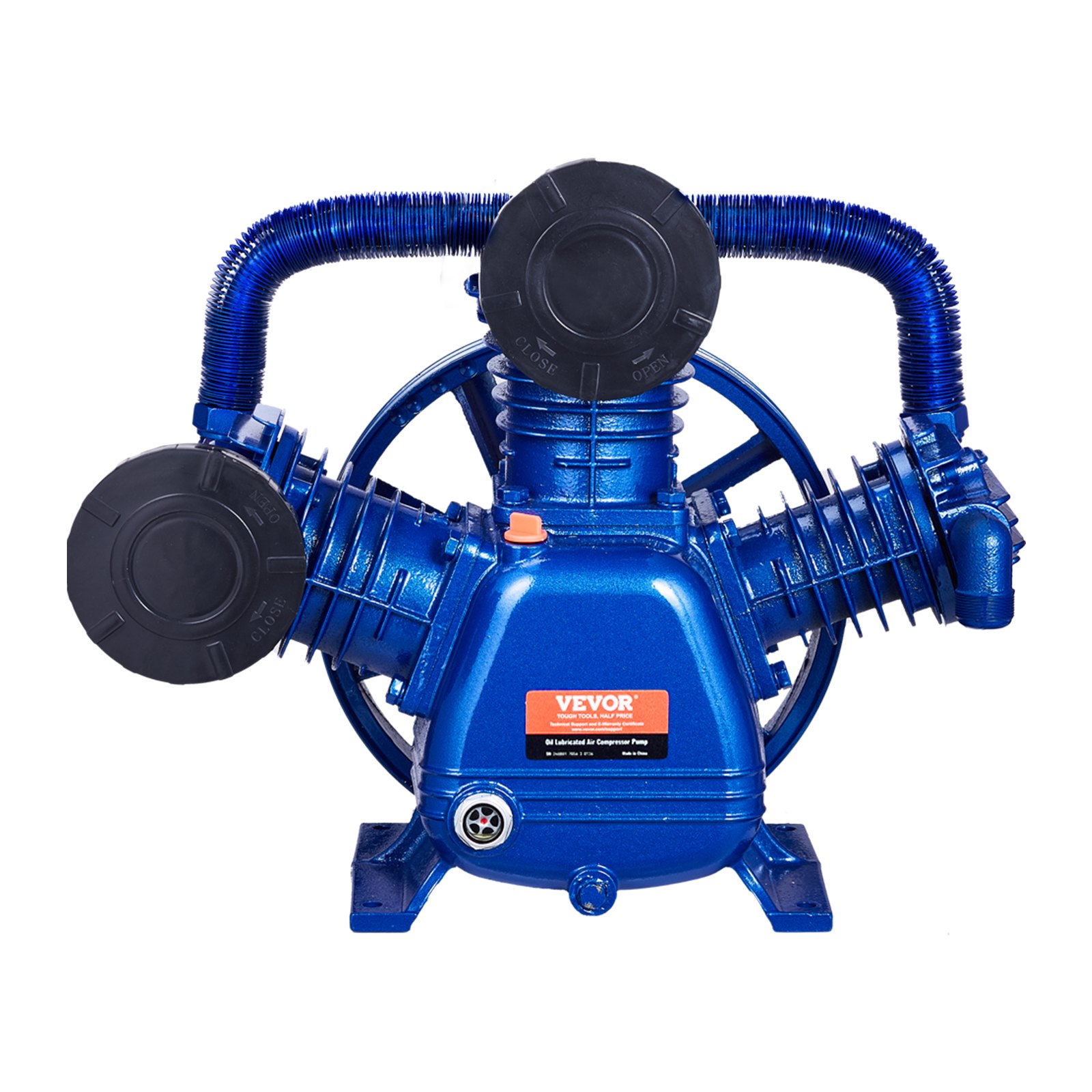 VEVOR Cabezal de Bomba de Compresor de Aire, 10 HP, 17,5 CFM a 90 PSI, Lubricado con Aceite de 3 Cilindros, Hierro Fundido Tipo V de Doble Etapa con Presión Máxima de 185 PSI, 565 x 420 x 486 mm
