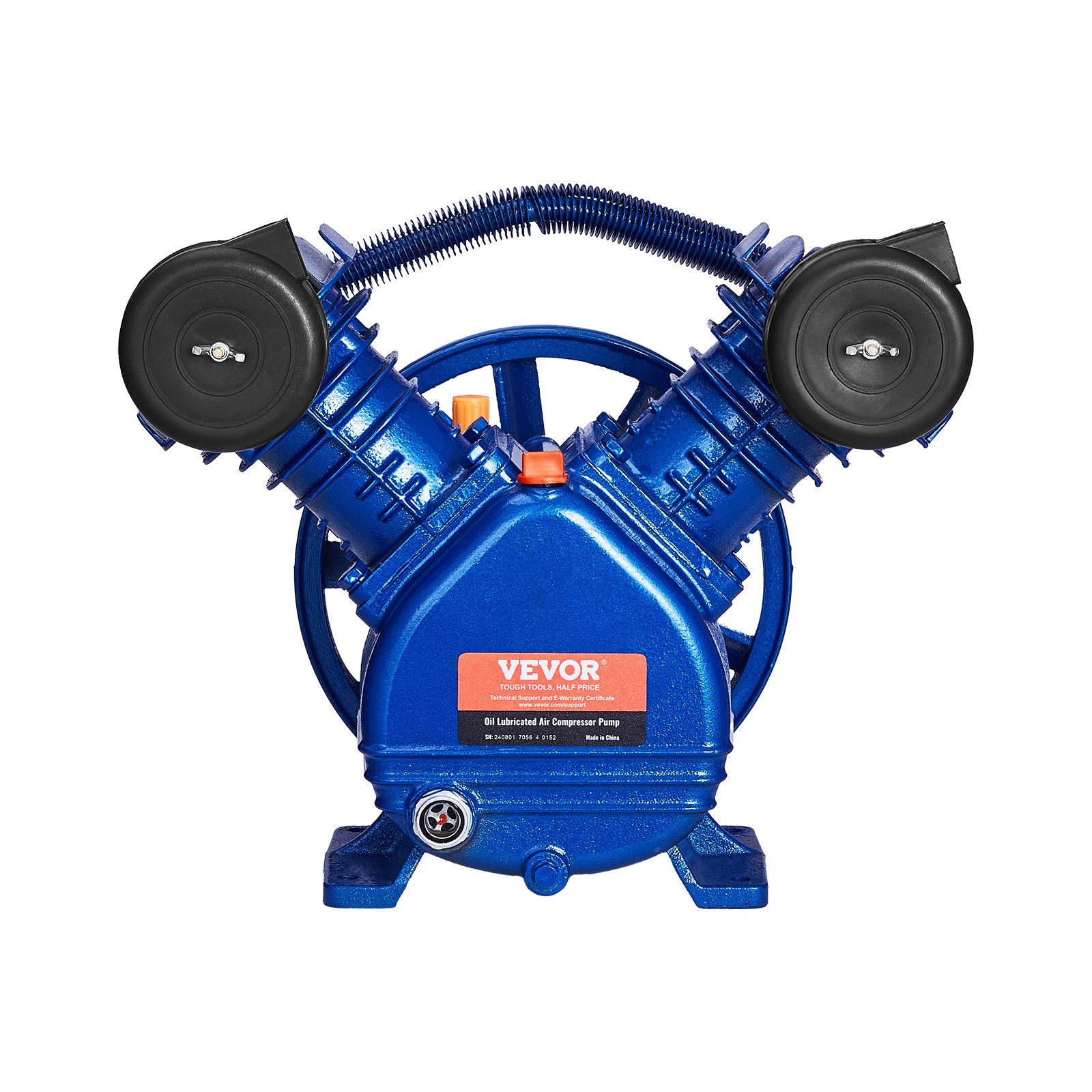 VEVOR Cabezal de Bomba de Compresor de Aire, 3 HP, 6,25 CFM a 90 PSI, Lubricado con Aceite de Cilindro Doble, Hierro Fundido Tipo V de Una Etapa con Presión Máxima de 116 PSI, 350 x 235 x 312 mm