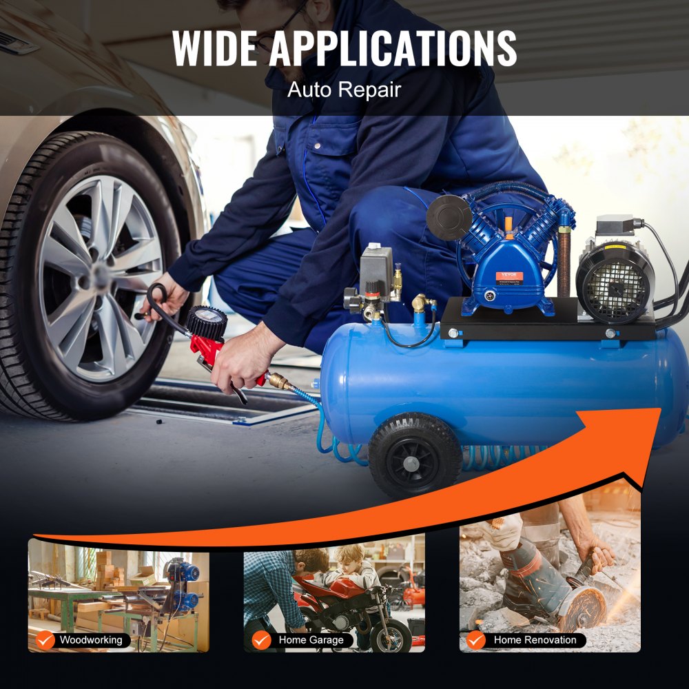 VEVOR Cabezal de Bomba de Compresor de Aire, 5,5 HP 5,75 CFM a 90 PSI, Lubricado con Aceite de Cilindro Doble, Hierro Fundido Tipo V de Doble Etapa con Presión Máxima de 185 PSI, 425 x 300 x 420 mm