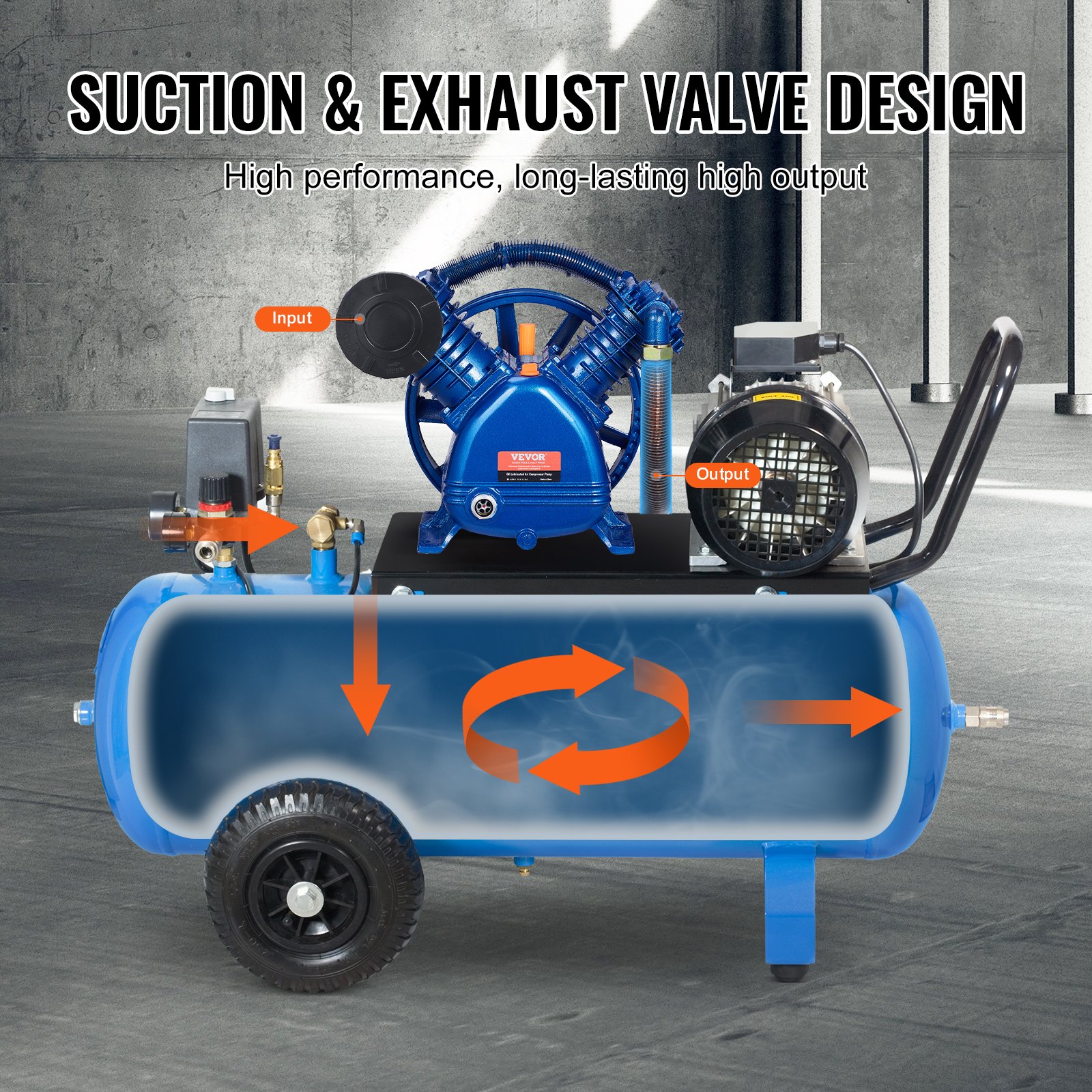 VEVOR Cabezal de Bomba de Compresor de Aire, 5,5 HP 5,75 CFM a 90 PSI, Lubricado con Aceite de Cilindro Doble, Hierro Fundido Tipo V de Doble Etapa con Presión Máxima de 185 PSI, 425 x 300 x 420 mm