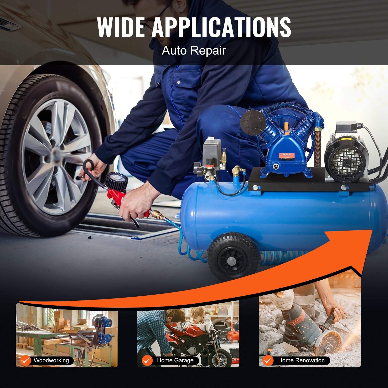 VEVOR Cabezal de Bomba de Compresor de Aire, 5,5 HP 5,75 CFM a 90 PSI, Lubricado con Aceite de Cilindro Doble, Hierro Fundido Tipo V de Doble Etapa con Presión Máxima de 185 PSI, 425 x 300 x 420 mm