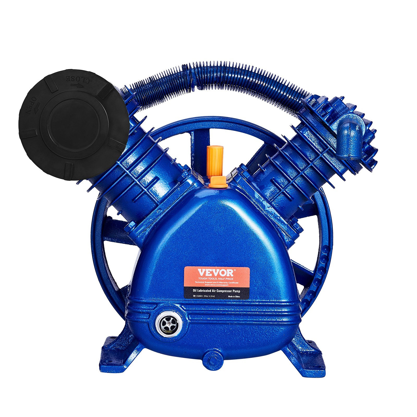 VEVOR Cabezal de Bomba de Compresor de Aire, 5,5 HP 5,75 CFM a 90 PSI, Lubricado con Aceite de Cilindro Doble, Hierro Fundido Tipo V de Doble Etapa con Presión Máxima de 185 PSI, 425 x 300 x 420 mm