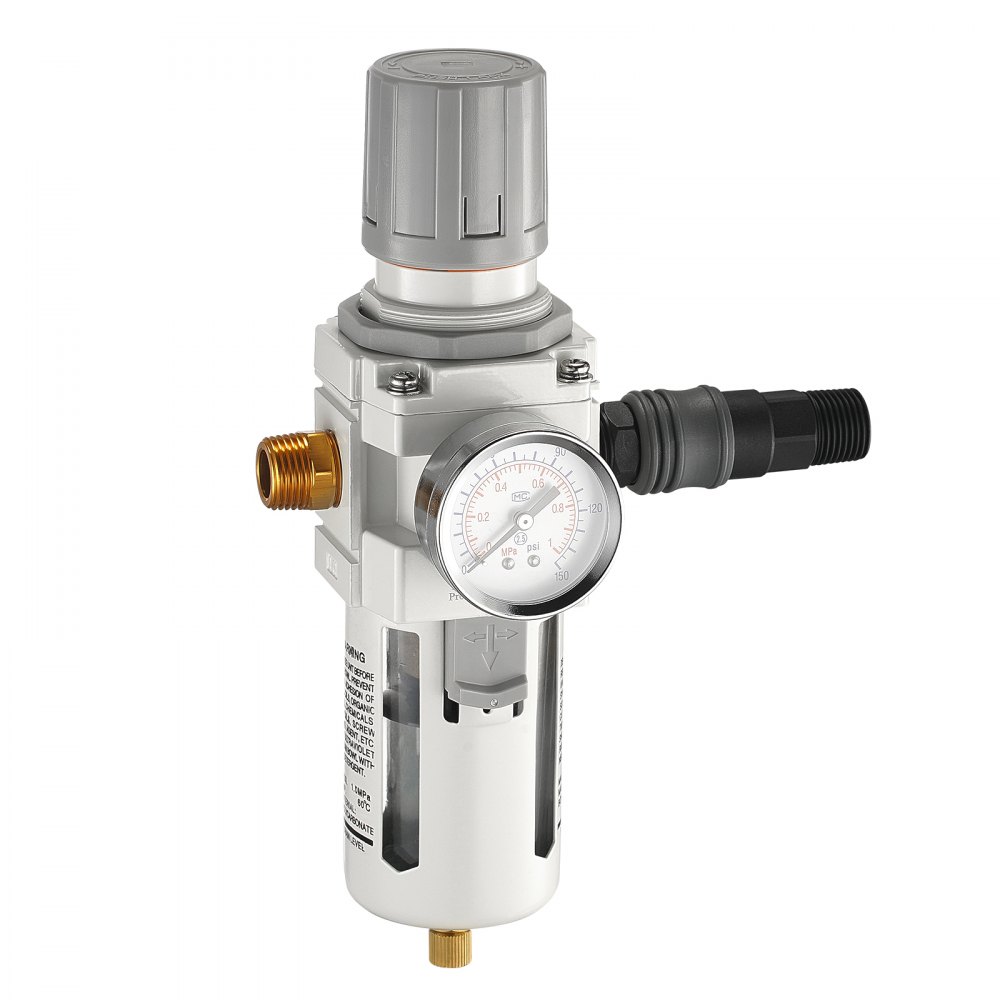 VEVOR Regulador de filtro de compresor de aire 1/2" NPT 5 μm compresor secador de aire separador de agua semiautomático de compresor de aire una sola etapa con elemento filtrante de latón, 7,5-125 PSI