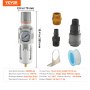VEVOR Regulador de filtro de compresor de aire 1/2" NPT 5 μm compresor secador de aire separador de agua semiautomático de compresor de aire una sola etapa con elemento filtrante de latón, 7,5-125 PSI