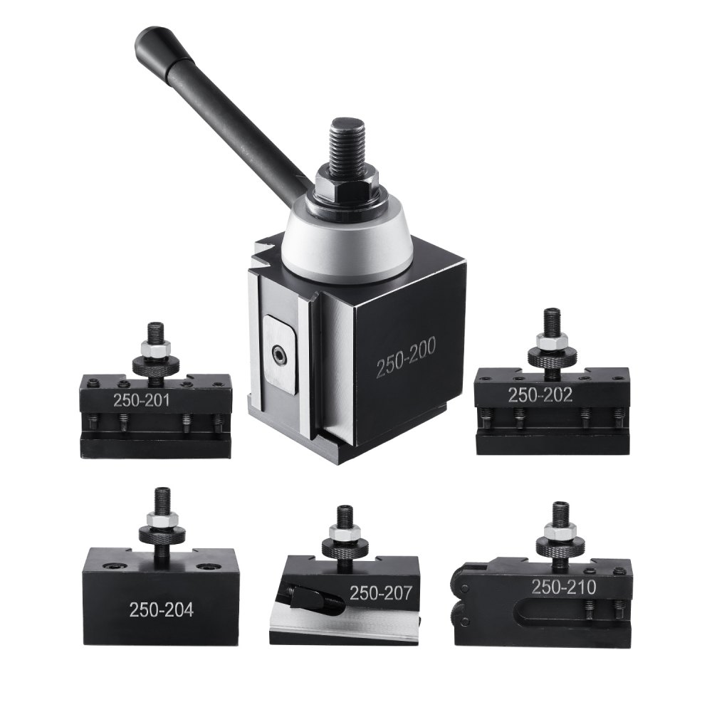 VEVOR 6 PCS Juego de Postes de Herramientas con Portaherramientas de Torno, Poste de Herramientas Tipo Cuña con Accesorios de Portaherramientas de Torneado para Minitorno y Torno de Metal de 254-381mm