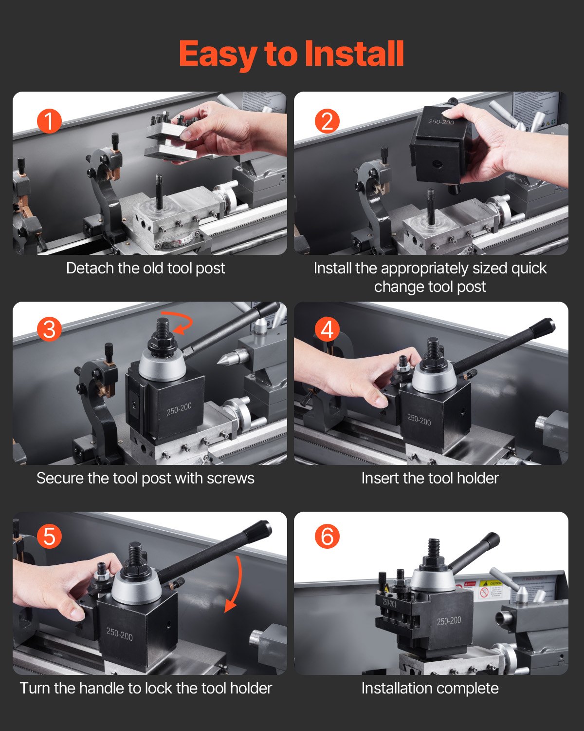VEVOR Juego de Portaherramientas de Cambio Rápido, 8 Piezas, Poste de Herramienta con Accesorios de Portaherramientas de Torneado, apto para Minitorno y Torno de Metal de 254 a 381 mm