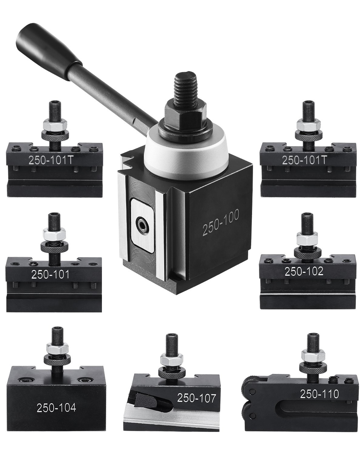 VEVOR 8 PCS Juego de Postes de Herramientas con Portaherramientas de Torno, Poste de Herramientas Tipo Cuña con Accesorios de Portaherramientas de Torneado para Minitorno y Torno de Metal 152,4-305 mm