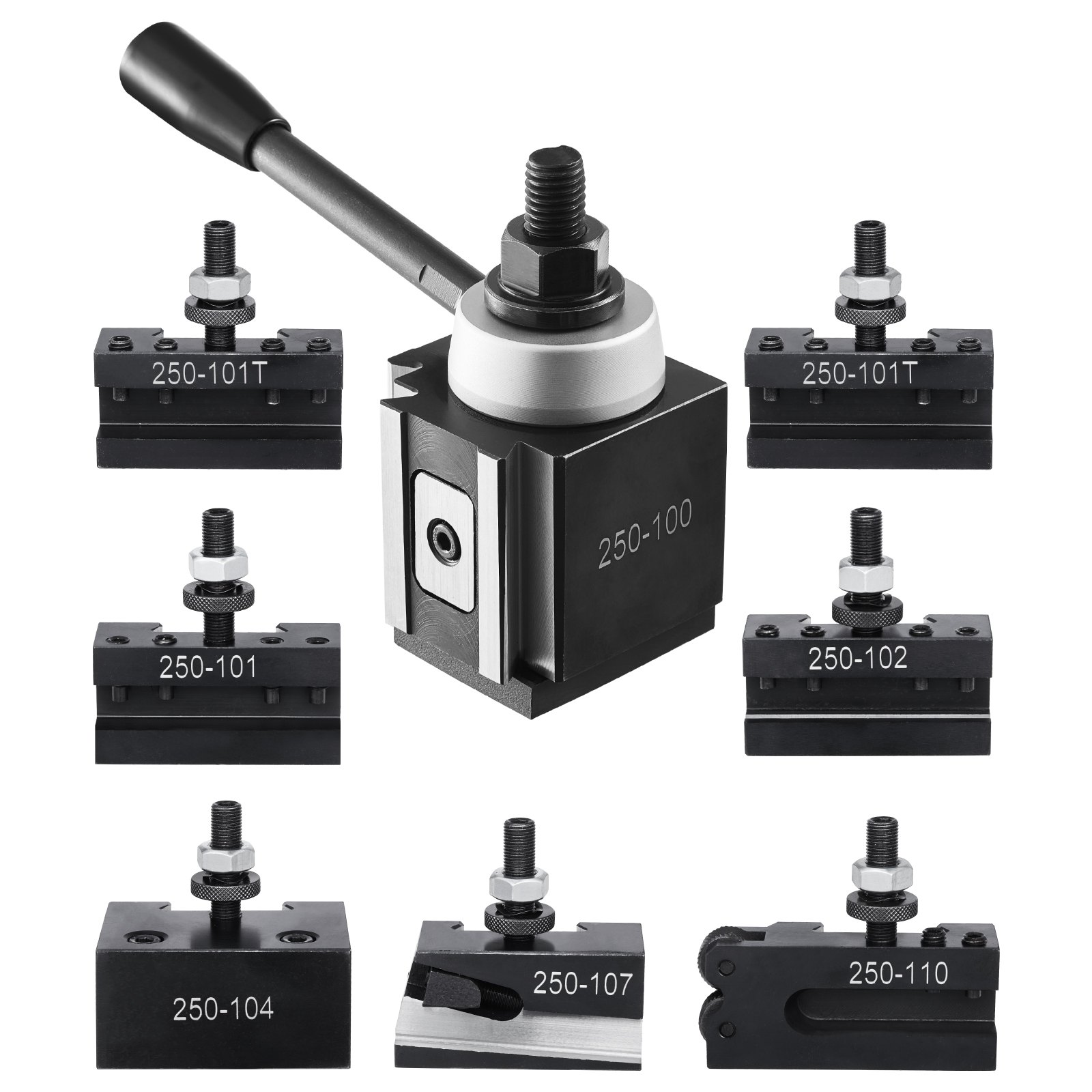 VEVOR 8 PCS Juego de Postes de Herramientas con Portaherramientas de Torno, Poste de Herramientas Tipo Cuña con Accesorios de Portaherramientas de Torneado para Minitorno y Torno de Metal 152,4-305 mm