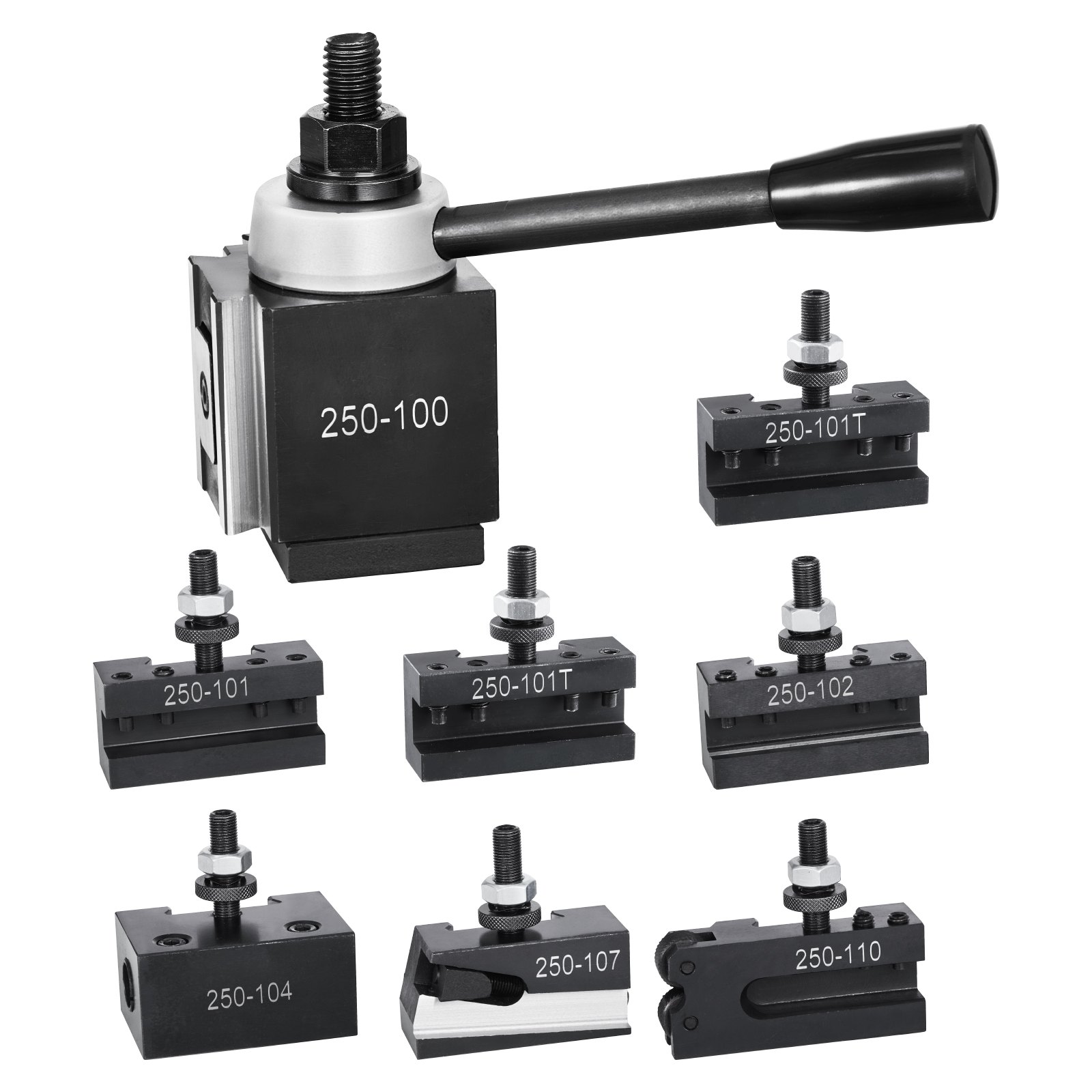 VEVOR 8 PCS Juego de Postes de Herramientas con Portaherramientas de Torno, Poste de Herramientas Tipo Cuña con Accesorios de Portaherramientas de Torneado para Minitorno y Torno de Metal 152,4-305 mm