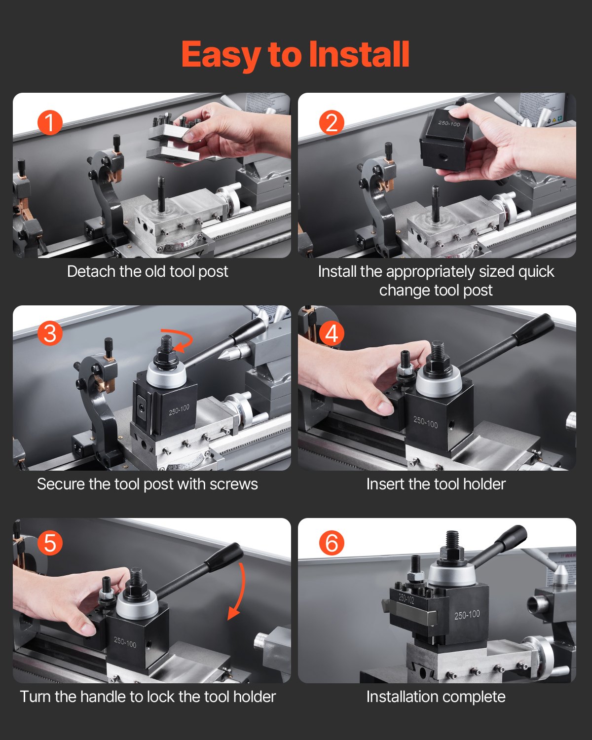 VEVOR Quick Change Tool Holder Set, 8-piece, Steel Holder, suitable for mini lathes and metal lathes with a swing diameter of 152.4 to 305 mm, ideal upgrade for your workshop