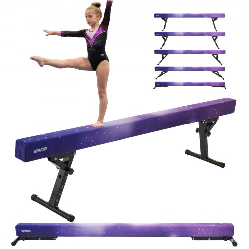VEVOR Barra de Equilibrio para Gimnasia Infantil, Altura Ajustable 5 Niveles, Carga de 158,7 kg, con Base Reforzada de Acero al Carbono y Pernos de Alta Resistencia, Galaxia, 2450 x 430 x 180 mm