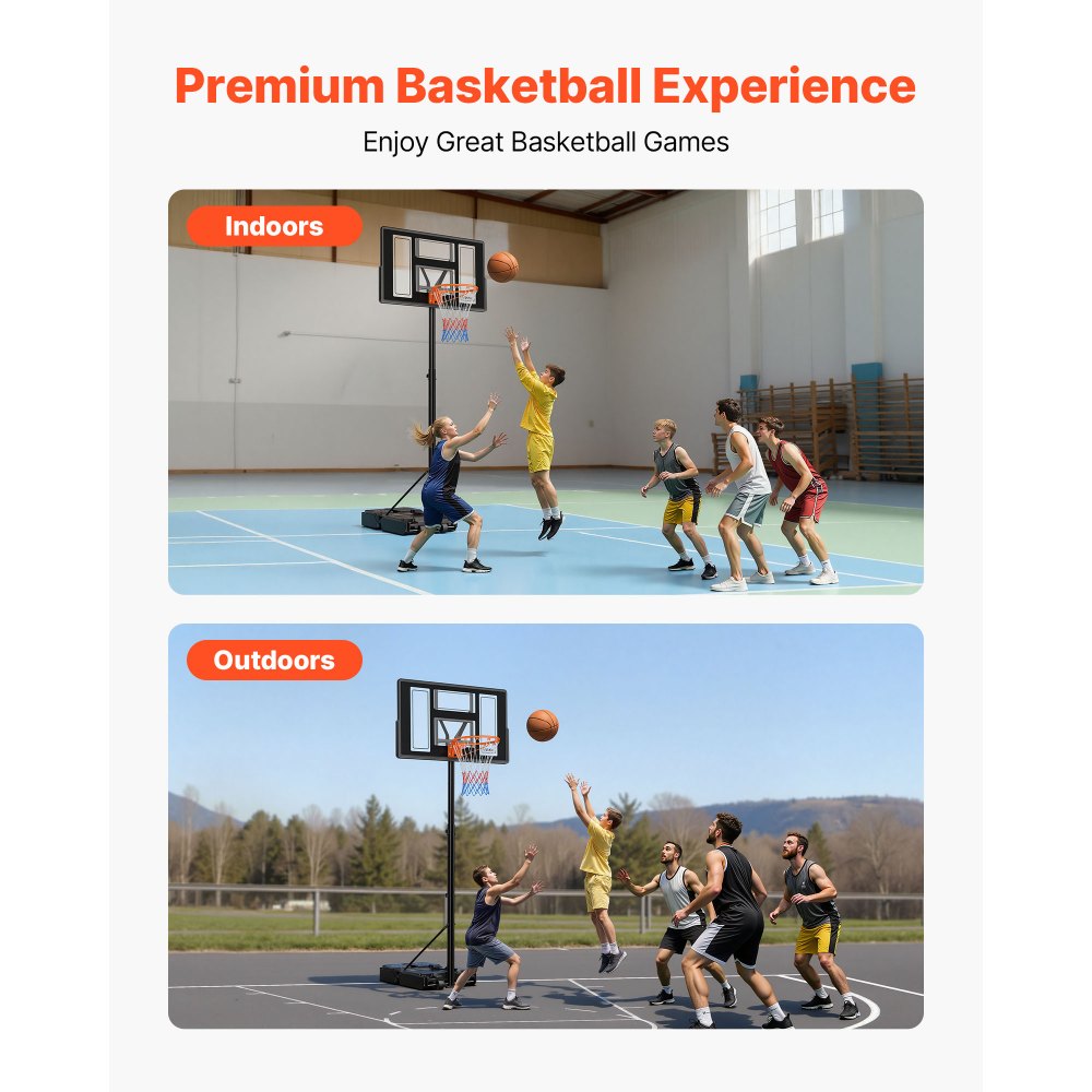 VEVOR Soporte de Baloncesto Portátil, Aro de Baloncesto Ajustable en Altura 1,35 a 3,05 m, con Red de Nailon y Ruedas, para Patio o Piscina, para Diversión al Aire Libre, 1100 x 1720 x 3600 mm