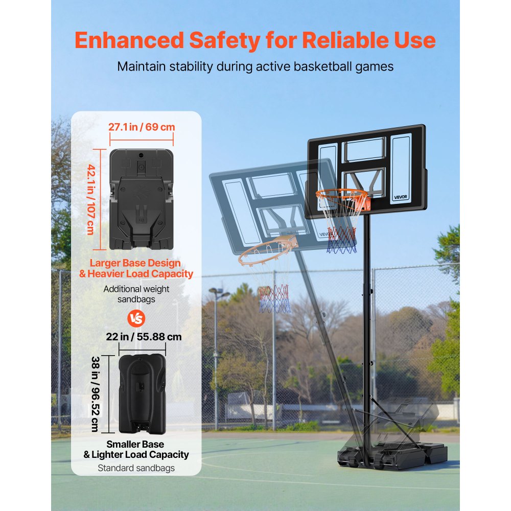 VEVOR Soporte de Baloncesto Portátil, Aro de Baloncesto Ajustable en Altura 1,35 a 3,05 m, con Red de Nailon y Ruedas, para Patio o Piscina, para Diversión al Aire Libre, 1100 x 1720 x 3600 mm