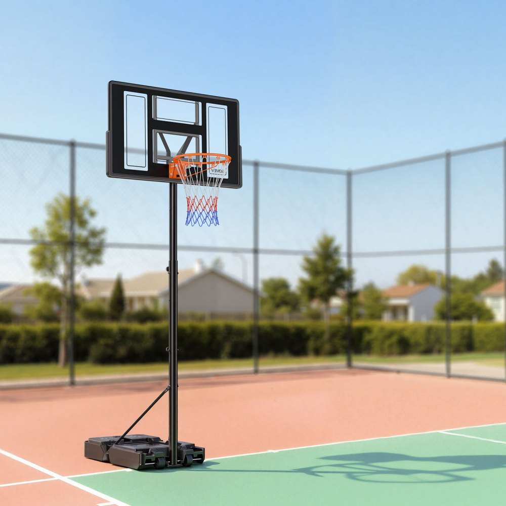 VEVOR Soporte de Baloncesto Portátil, Aro de Baloncesto Ajustable en Altura 1,35 a 3,05 m, con Red de Nailon y Ruedas, para Patio o Piscina, para Diversión al Aire Libre, 1100 x 1720 x 3600 mm