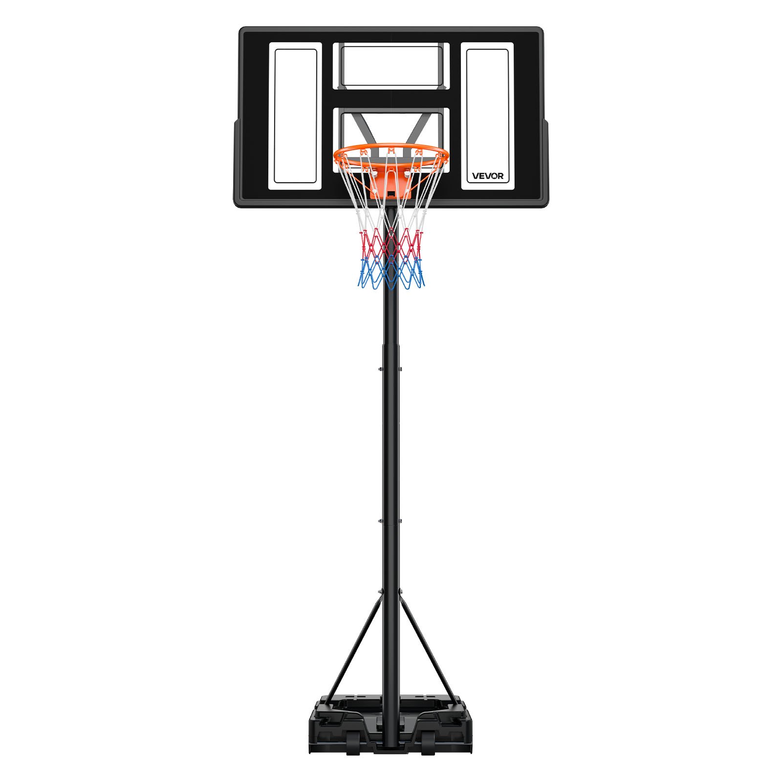 VEVOR Soporte de Baloncesto Portátil, Aro de Baloncesto Ajustable en Altura 1,35 a 3,05 m, con Red de Nailon y Ruedas, para Patio o Piscina, para Diversión al Aire Libre, 1100 x 1720 x 3600 mm