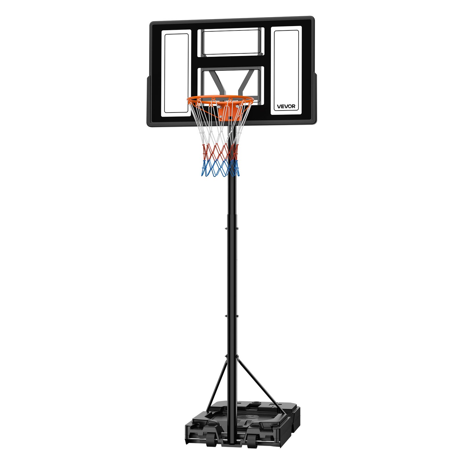 VEVOR Soporte de Baloncesto Portátil, Aro de Baloncesto Ajustable en Altura 1,35 a 3,05 m, con Red de Nailon y Ruedas, para Patio o Piscina, para Diversión al Aire Libre, 1100 x 1720 x 3600 mm