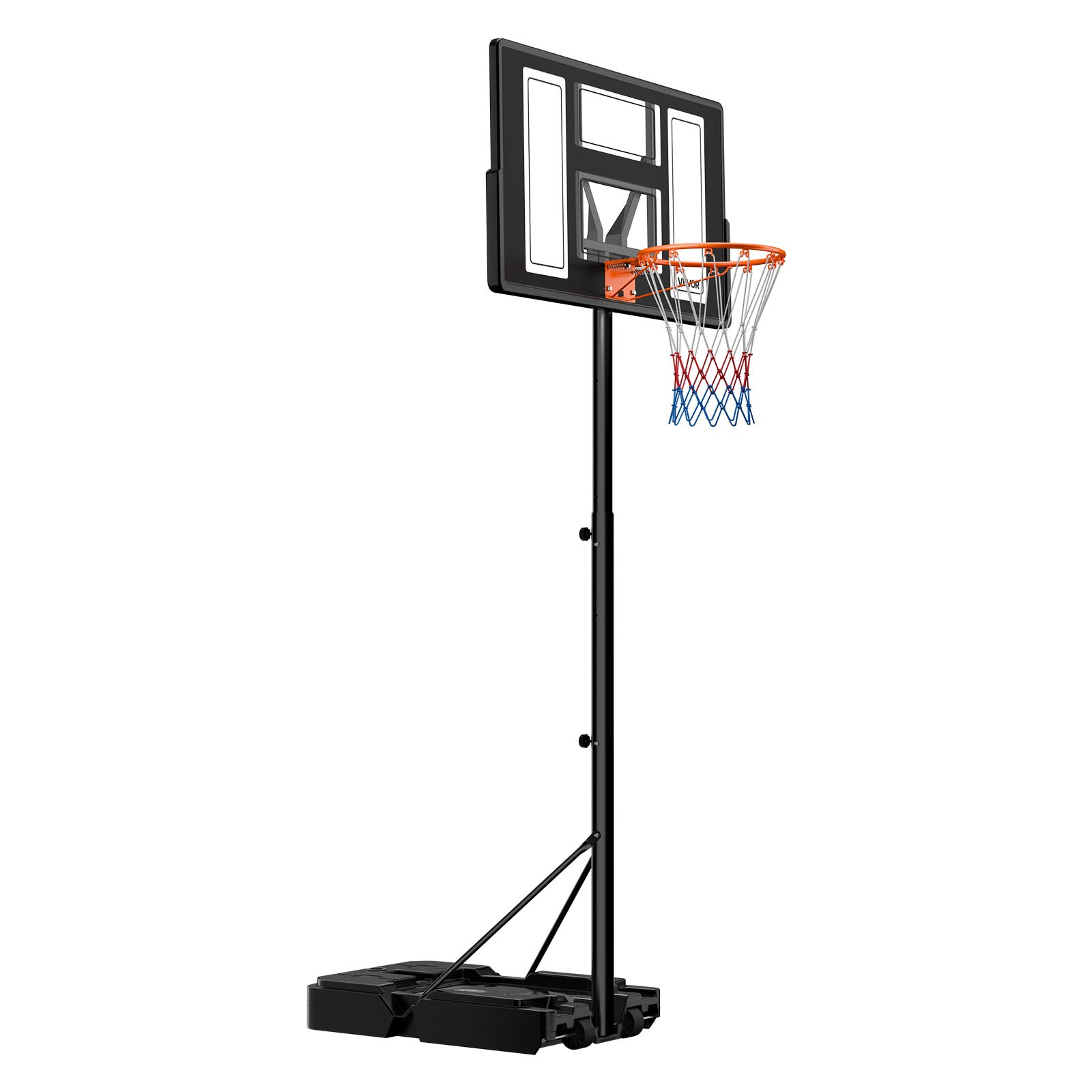 VEVOR Soporte de Baloncesto Portátil, Aro de Baloncesto Ajustable en Altura 1,35 a 3,05 m, con Red de Nailon y Ruedas, para Patio o Piscina, para Diversión al Aire Libre, 1100 x 1720 x 3600 mm