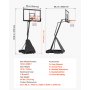 VEVOR Canasta de Baloncesto Altura Ajustable 2,3 a 3,05 m, Soporte de Baloncesto Portátil con Ruedas, Tablero de 1,3 m, Base Rellenable, Acero Reforzado para Niños Adultos Colegio Interior Exterior