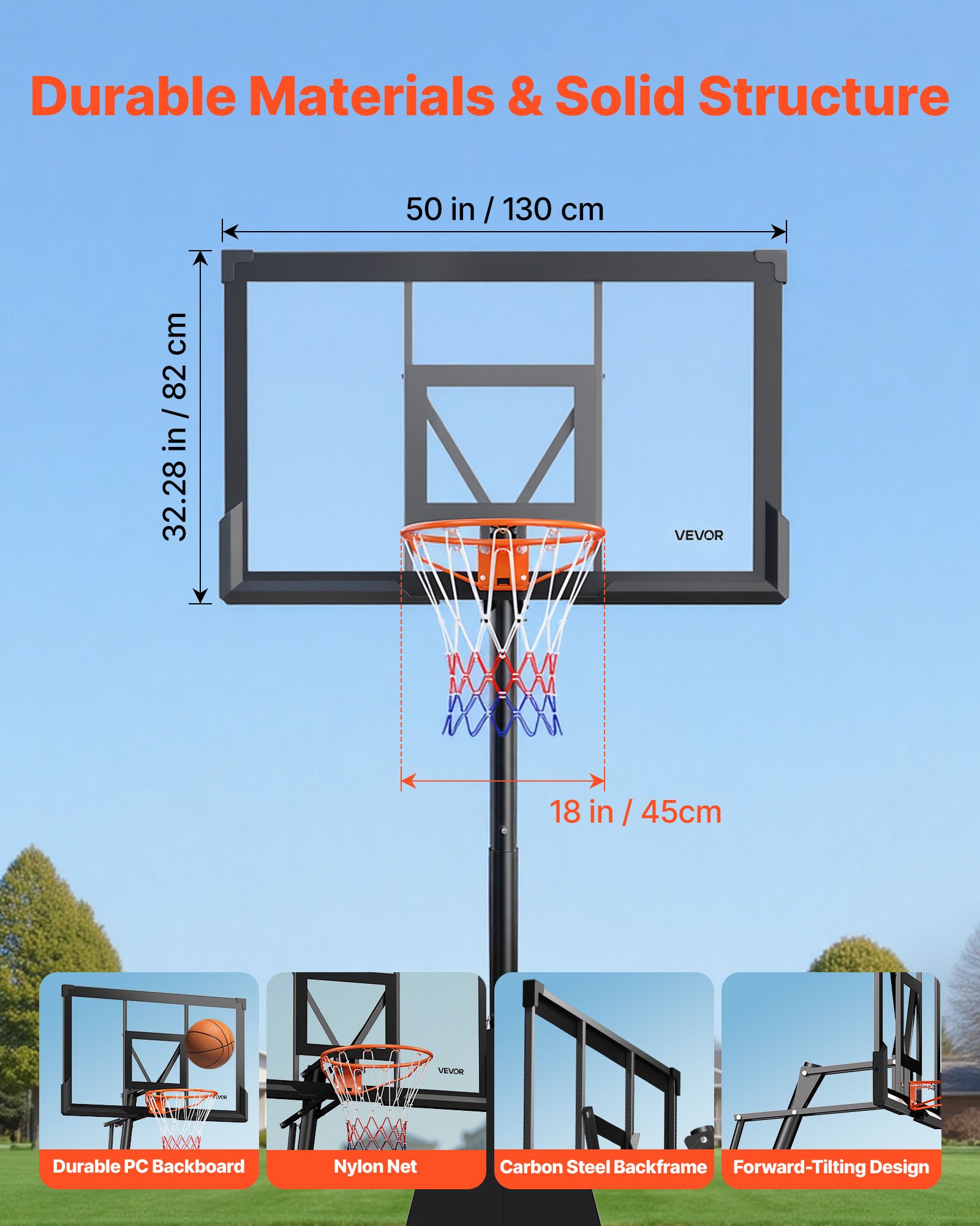 VEVOR Canasta de Baloncesto Altura Ajustable 2,3 a 3,05 m, Soporte de Baloncesto Portátil con Ruedas, Tablero de 1,3 m, Base Rellenable, Acero Reforzado para Niños Adultos Colegio Interior Exterior