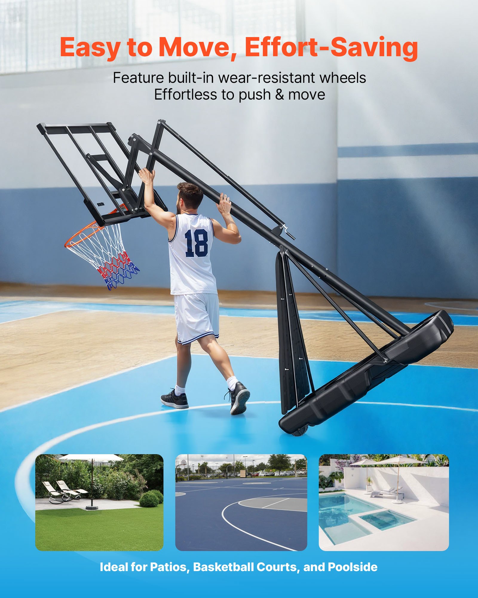 VEVOR Canasta de Baloncesto Altura Ajustable 2,3 a 3,05 m, Soporte de Baloncesto Portátil con Ruedas, Tablero de 1,3 m, Base Rellenable, Acero Reforzado para Niños Adultos Colegio Interior Exterior