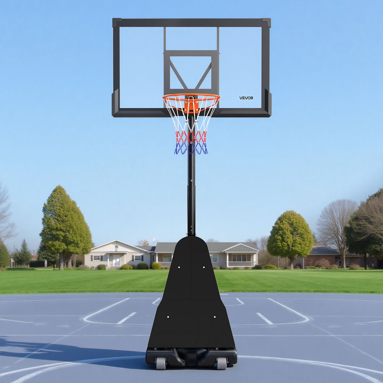 VEVOR Canasta de Baloncesto Altura Ajustable 2,3 a 3,05 m, Soporte de Baloncesto Portátil con Ruedas, Tablero de 1,3 m, Base Rellenable, Acero Reforzado para Niños Adultos Colegio Interior Exterior