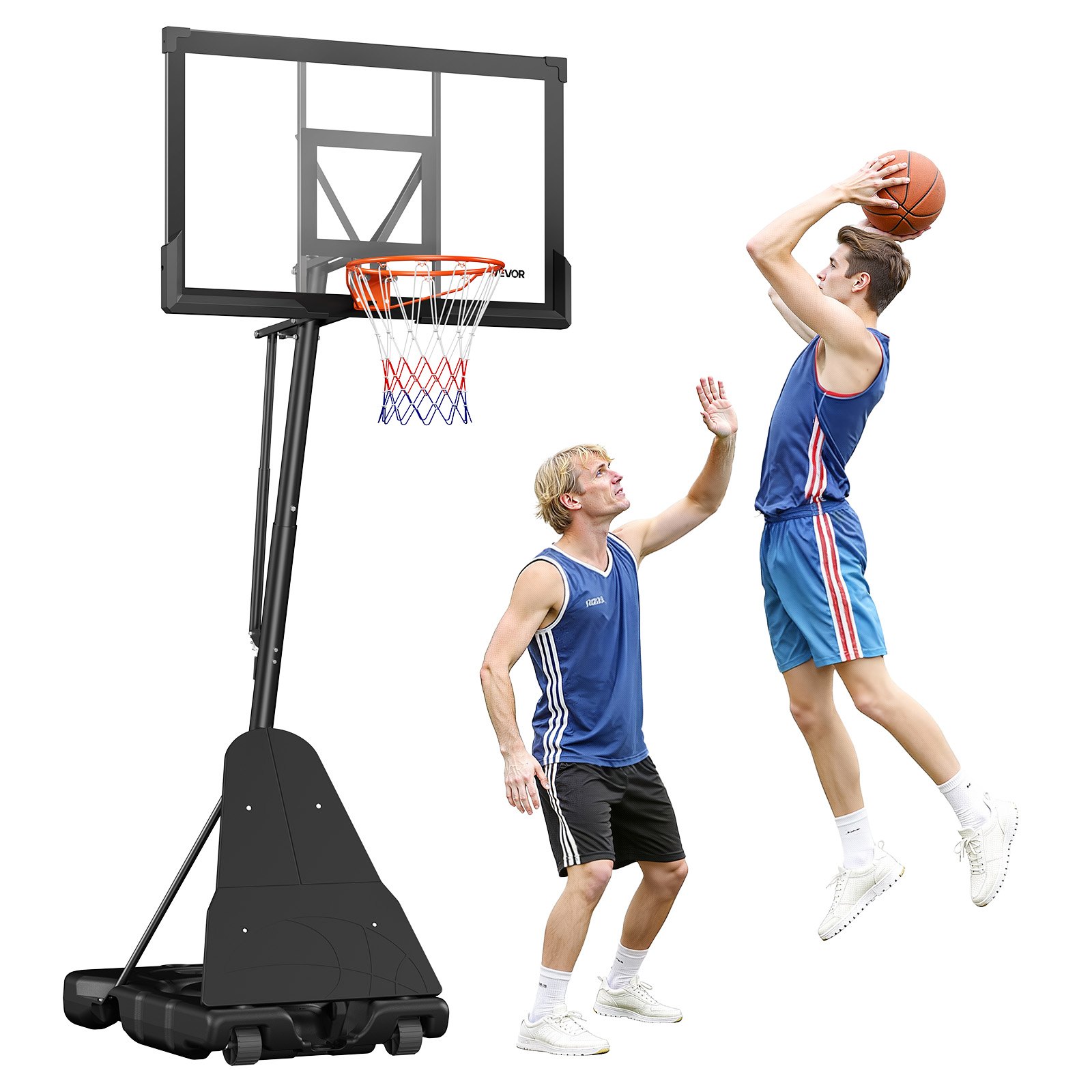 VEVOR Canasta de Baloncesto Altura Ajustable 2,3 a 3,05 m, Soporte de Baloncesto Portátil con Ruedas, Tablero de 1,3 m, Base Rellenable, Acero Reforzado para Niños Adultos Colegio Interior Exterior