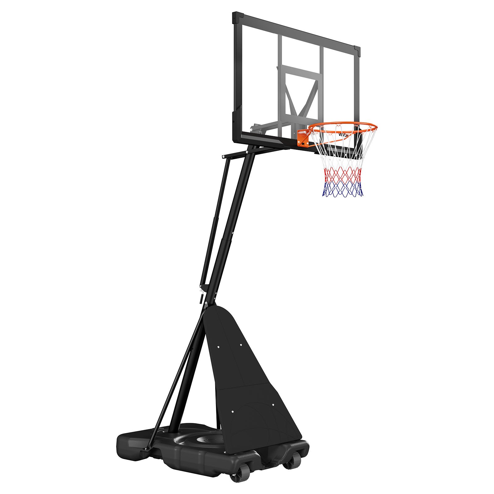 VEVOR Canasta de Baloncesto Altura Ajustable 2,3 a 3,05 m, Soporte de Baloncesto Portátil con Ruedas, Tablero de 1,3 m, Base Rellenable, Acero Reforzado para Niños Adultos Colegio Interior Exterior
