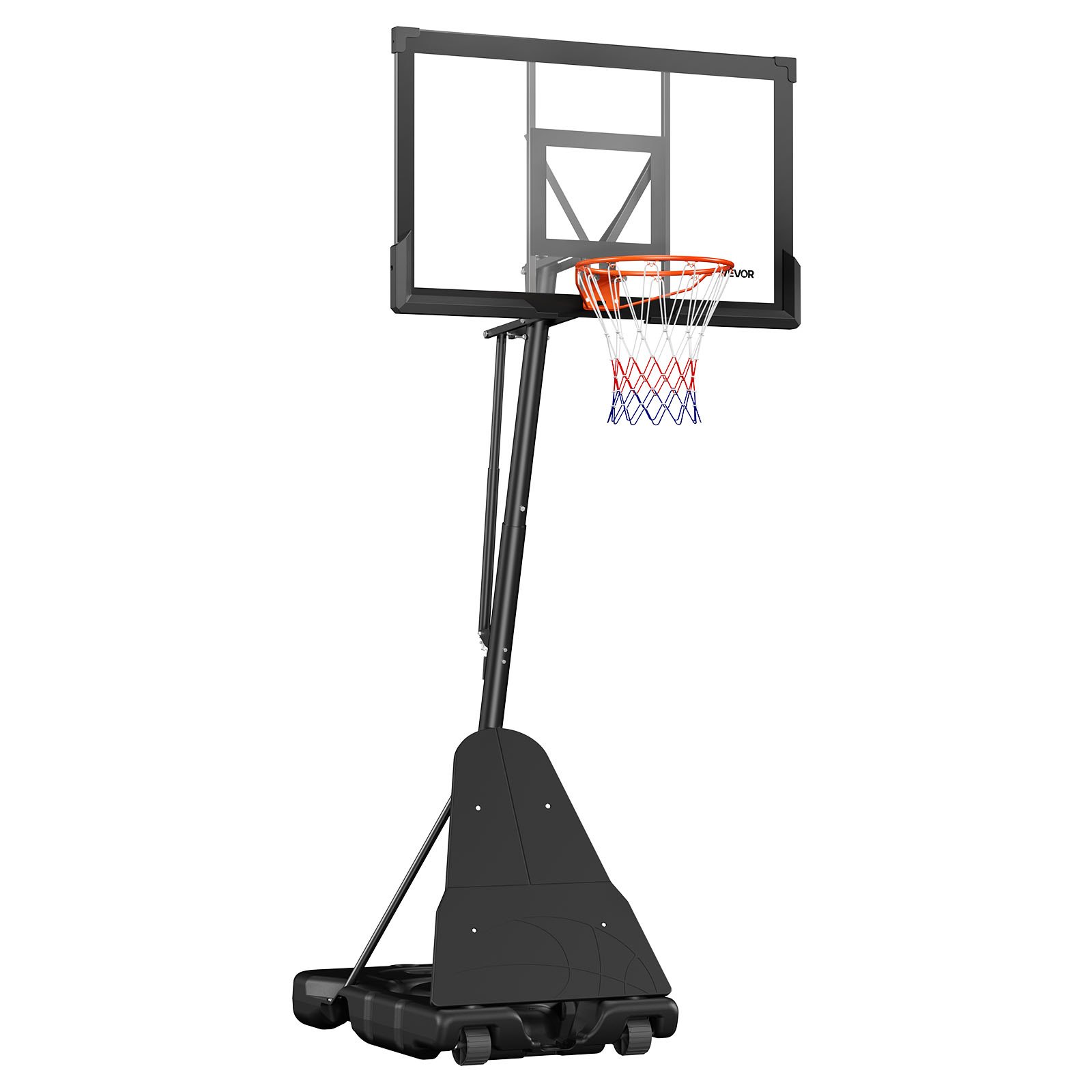 VEVOR Canasta de Baloncesto Altura Ajustable 2,3 a 3,05 m, Soporte de Baloncesto Portátil con Ruedas, Tablero de 1,3 m, Base Rellenable, Acero Reforzado para Niños Adultos Colegio Interior Exterior