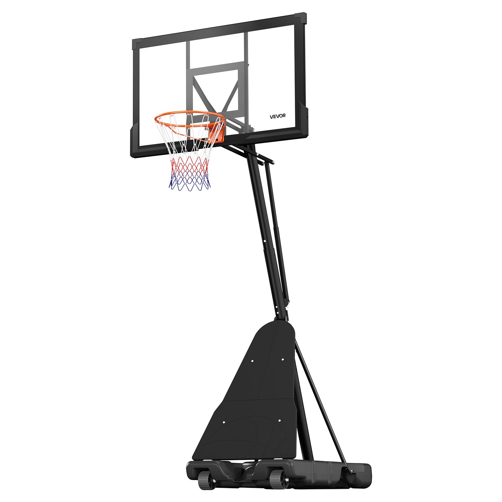 VEVOR Canasta de Baloncesto Altura Ajustable 2,3 a 3,05 m, Soporte de Baloncesto Portátil con Ruedas, Tablero de 1,3 m, Base Rellenable, Acero Reforzado para Niños Adultos Colegio Interior Exterior