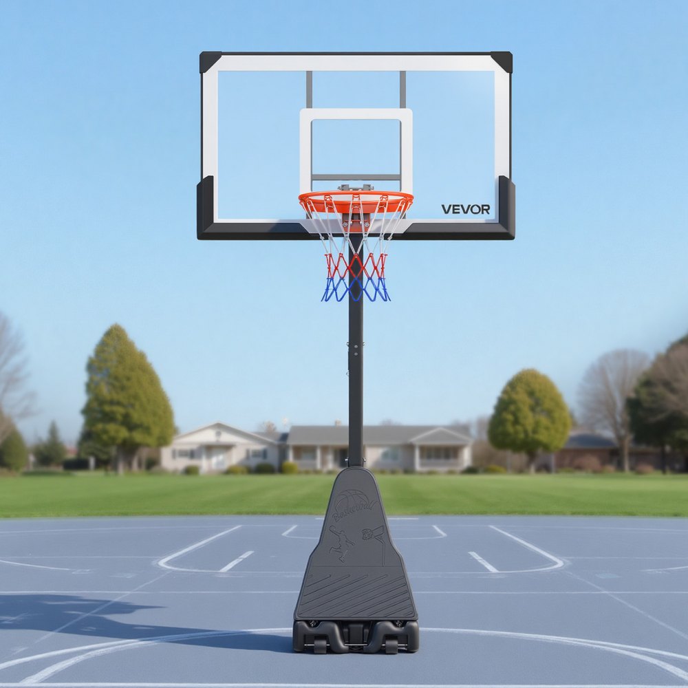 VEVOR Canasta de Baloncesto Altura Ajustable 2,3 a 3,05 m, Soporte de Baloncesto Portátil con Ruedas, Tablero de 1,39 m, Base Rellenable, Acero Reforzado para Niños Adultos Parque Interior Exterior