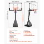 VEVOR Canasta de Baloncesto Altura Ajustable 2,3 a 3,05 m, Soporte de Baloncesto Portátil con Ruedas, Tablero de 1,39 m, Base Rellenable, Acero Reforzado para Niños Adultos Parque Interior Exterior