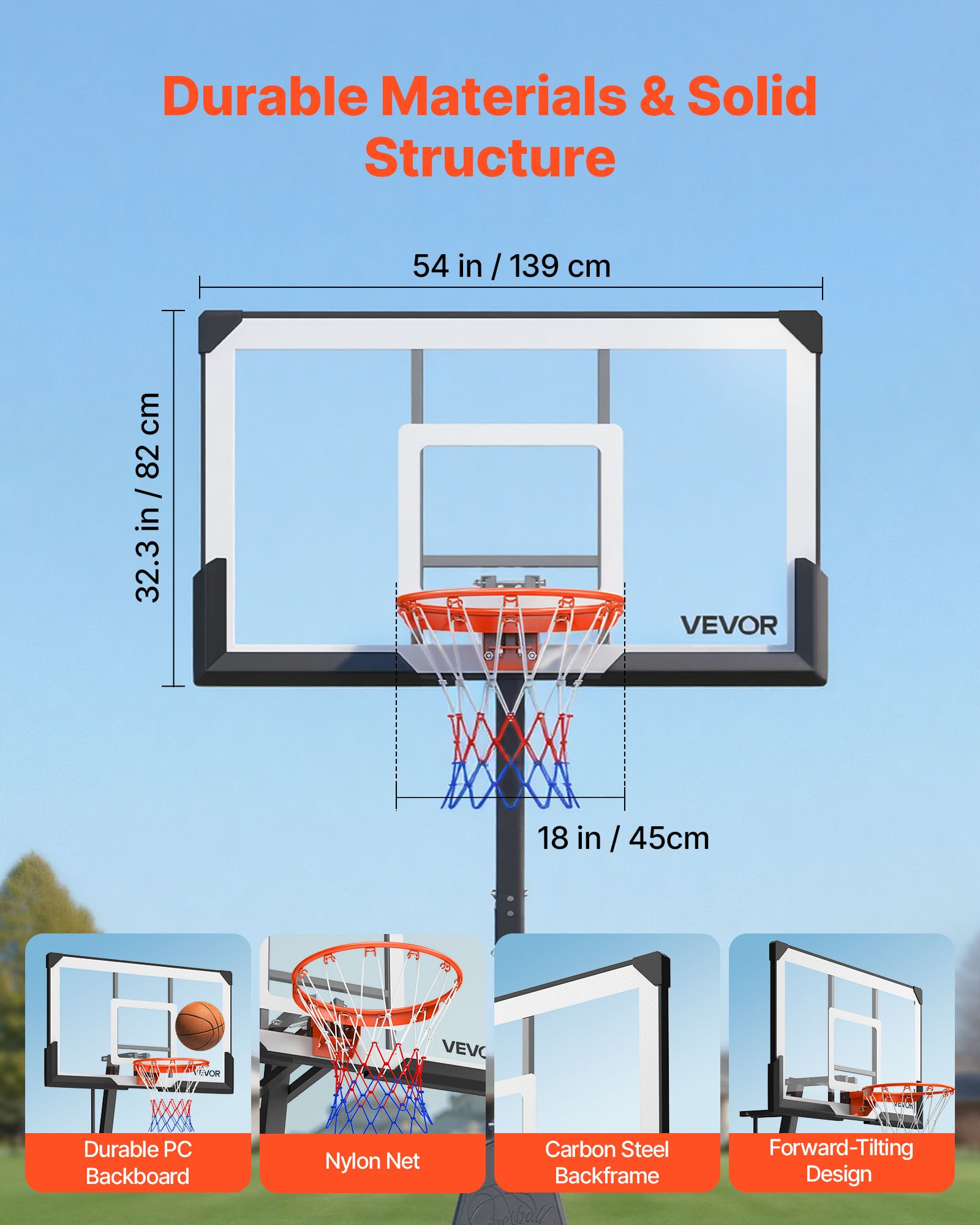VEVOR Canasta de Baloncesto Altura Ajustable 2,3 a 3,05 m, Soporte de Baloncesto Portátil con Ruedas, Tablero de 1,39 m, Base Rellenable, Acero Reforzado para Niños Adultos Parque Interior Exterior