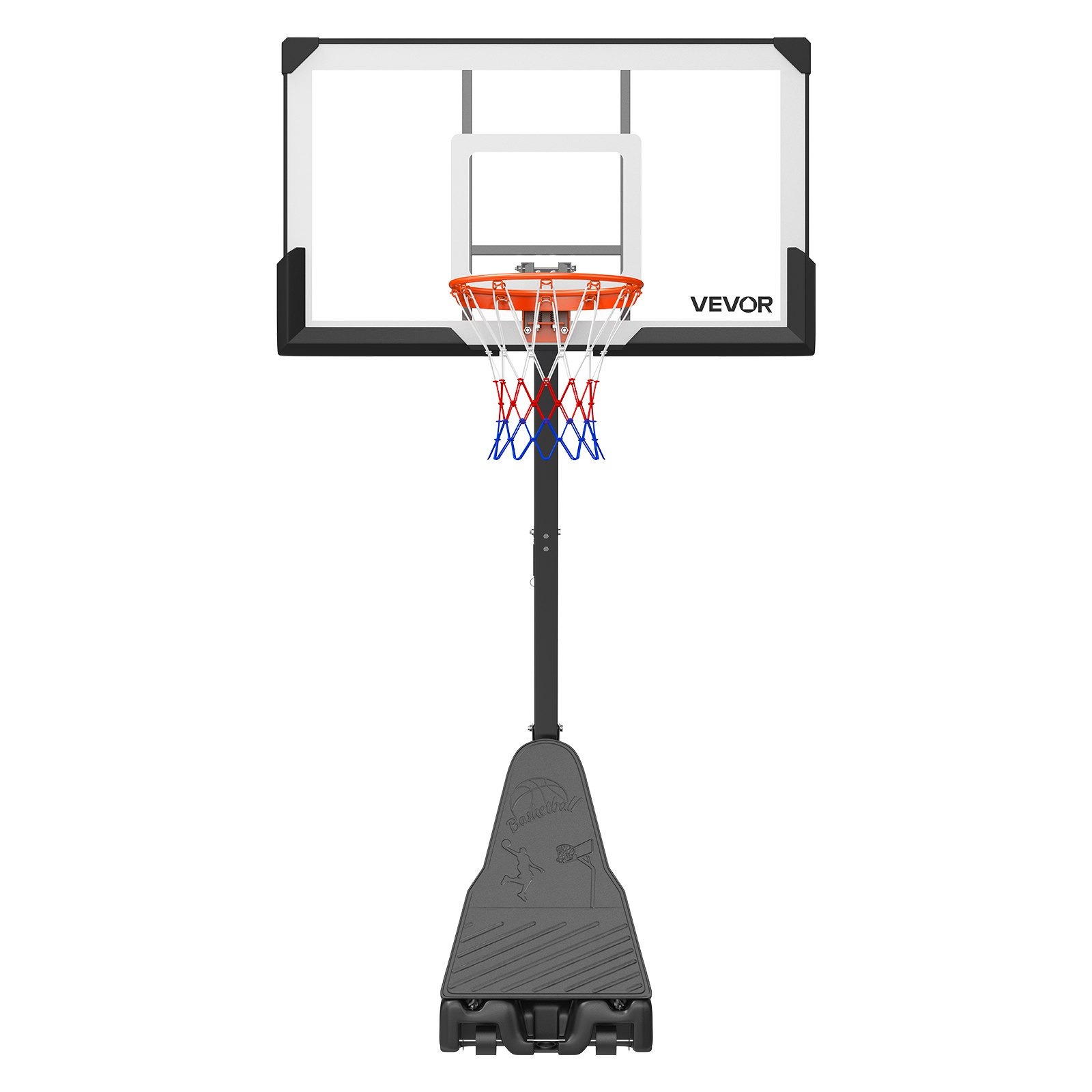 VEVOR Canasta de Baloncesto Altura Ajustable 2,3 a 3,05 m, Soporte de Baloncesto Portátil con Ruedas, Tablero de 1,39 m, Base Rellenable, Acero Reforzado para Niños Adultos Parque Interior Exterior