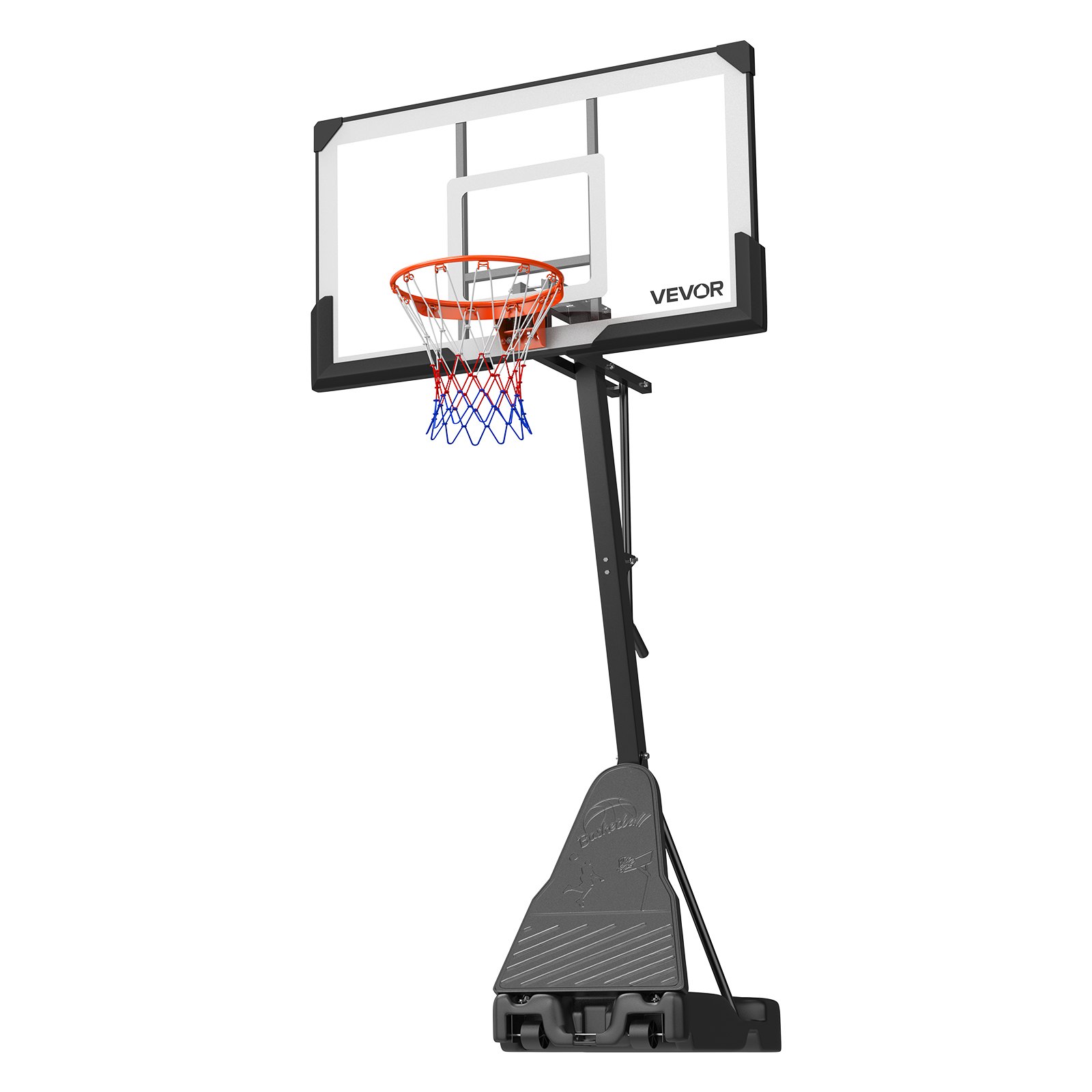 VEVOR Canasta de Baloncesto Altura Ajustable 2,3 a 3,05 m, Soporte de Baloncesto Portátil con Ruedas, Tablero de 1,39 m, Base Rellenable, Acero Reforzado para Niños Adultos Parque Interior Exterior
