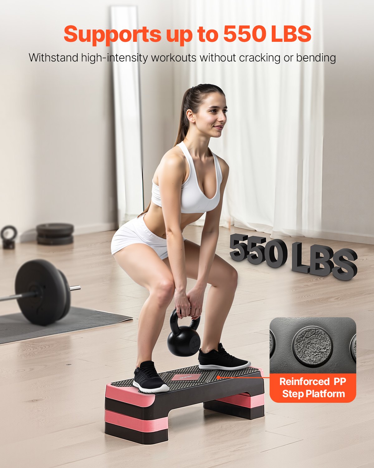 VEVOR Plataforma de Ejercicios Aeróbicos 71 x 28 cm Plataforma de Entrenamiento con Altura Ajustable 4 Elevadores Banco Antideslizante Soporte de 250 kg para Gimnasio en casa, Cardio, Fuerza, Rojo