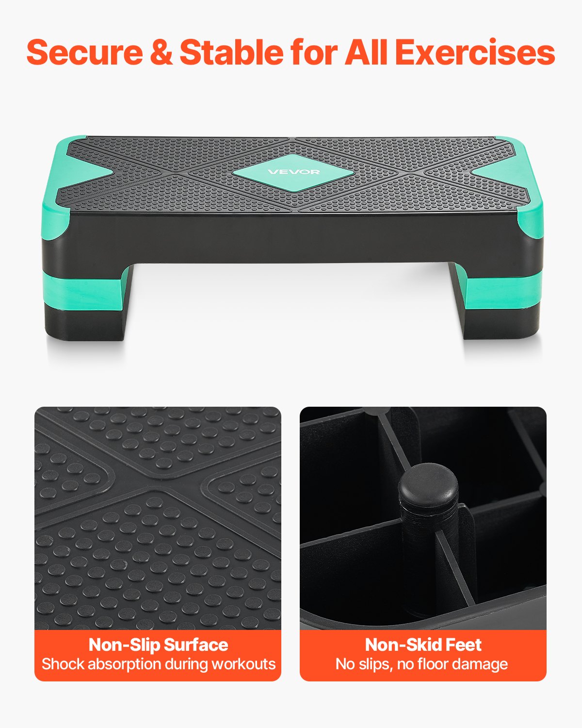 VEVOR Aerobic Stepper, Height-Adjustable Training Board (10.16-20.32 cm), Stepper Fitness with 250 kg Load Capacity, Non-Slip Surface Bench for Home Gym, Cardio Strength Training, Green
