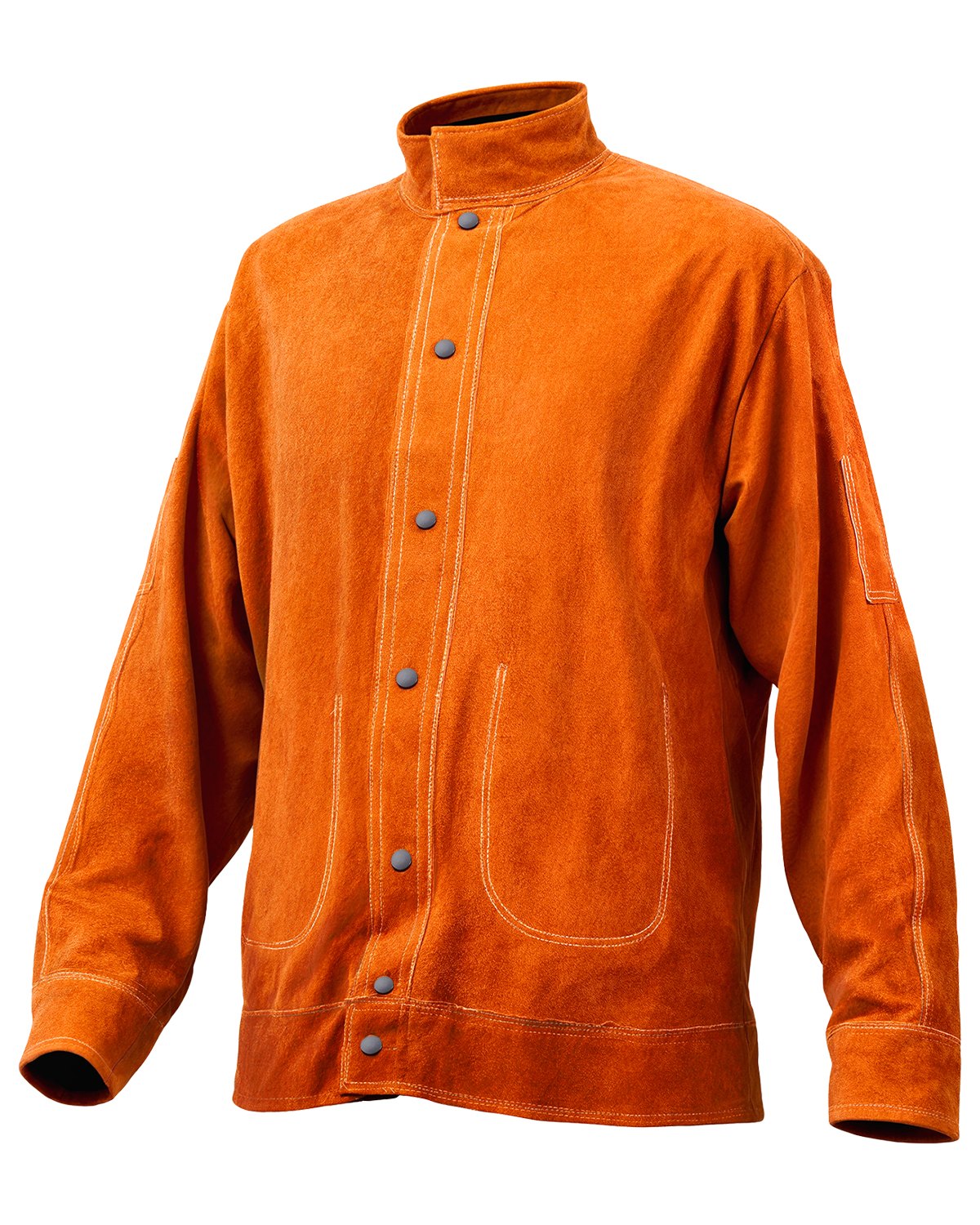 VEVOR Chaqueta de Soldador Resistente al Fuego, XXL, Piel de Vaca, Impermeable, Botones a Presión, 4 Bolsillos y Puños Ajustables para Soldadores Acerías, 810,1 x 1422,4 x 914,4 mm, Marrón Amarillo