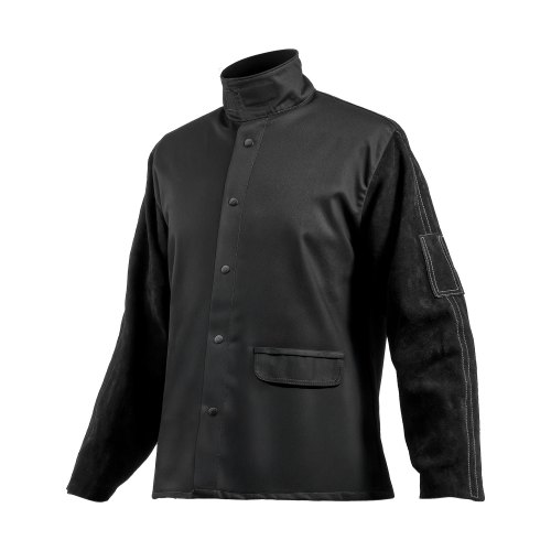 VEVOR Chaqueta de Soldadura Ignífugo XXL Piel Vaca Resistente y Algodón Negro