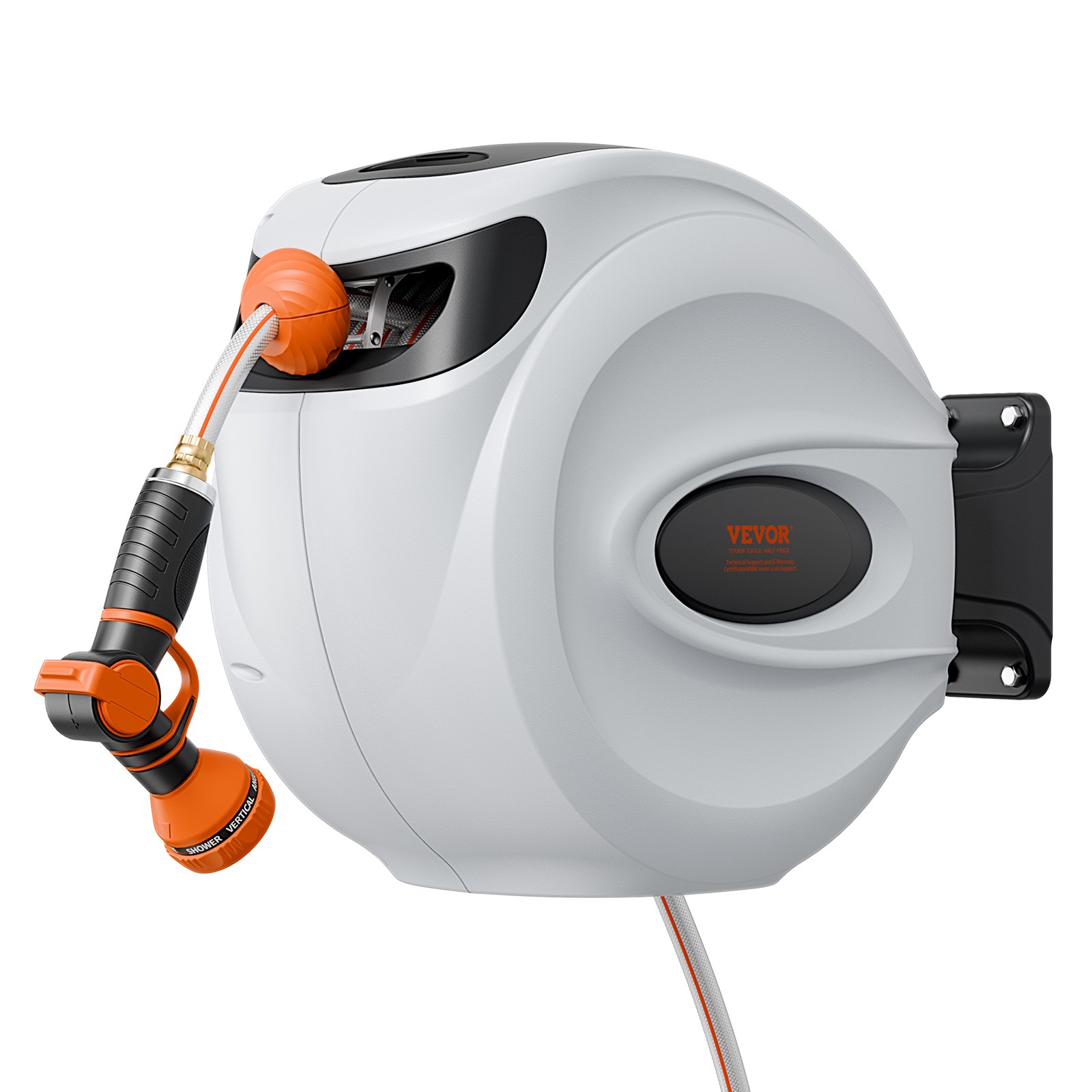 VEVOR Carrete de Manguera Retráctil Giratorio de 180° Carrete Automático de Manguera Montado en Pared Manguera Enrollable Automática 20 m x 12 mm para Regar Césped Jardín, Lavar Auto, Bañar Mascota