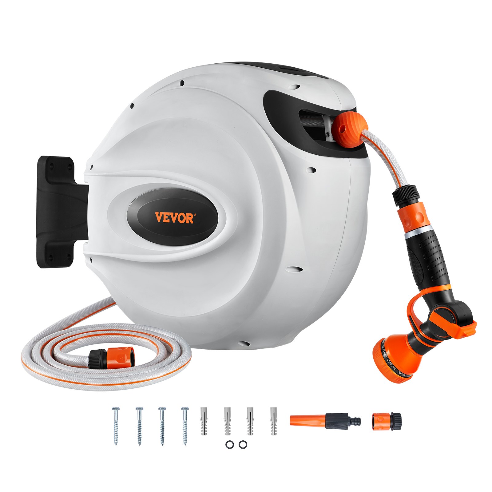 VEVOR Carrete de Manguera Retráctil Giratorio de 180° Carrete Automático de Manguera Montado en Pared Manguera Enrollable Automática 25 m x 12 mm para Regar Césped Jardín, Lavar Auto, Bañar Mascota