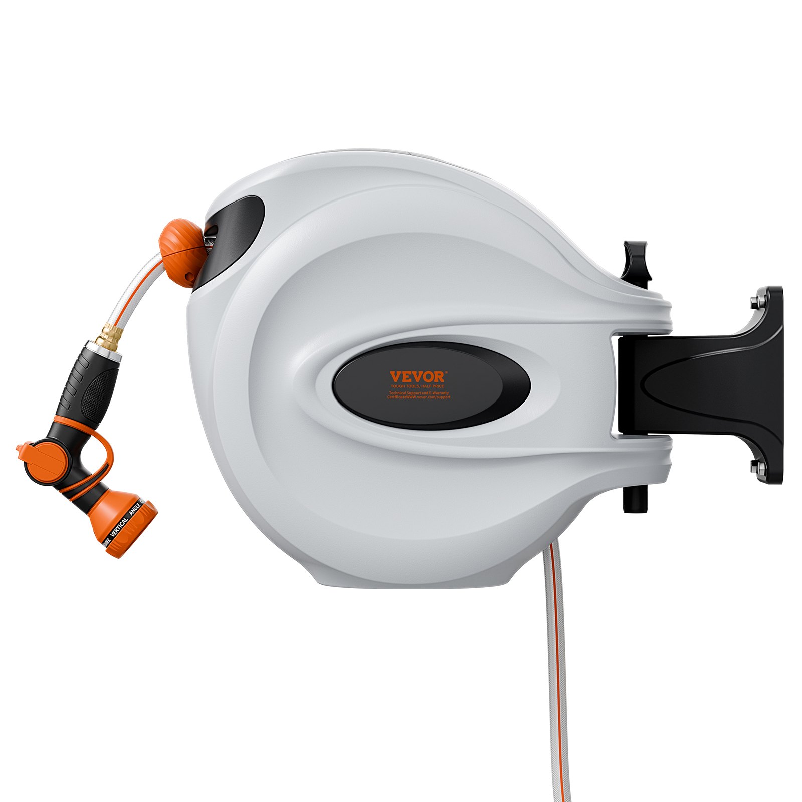 VEVOR Carrete de Manguera Retráctil Giratorio de 180° Carrete Automático de Manguera Montado en Pared Manguera Enrollable Automática 25 m x 12 mm para Regar Césped Jardín, Lavar Auto, Bañar Mascota