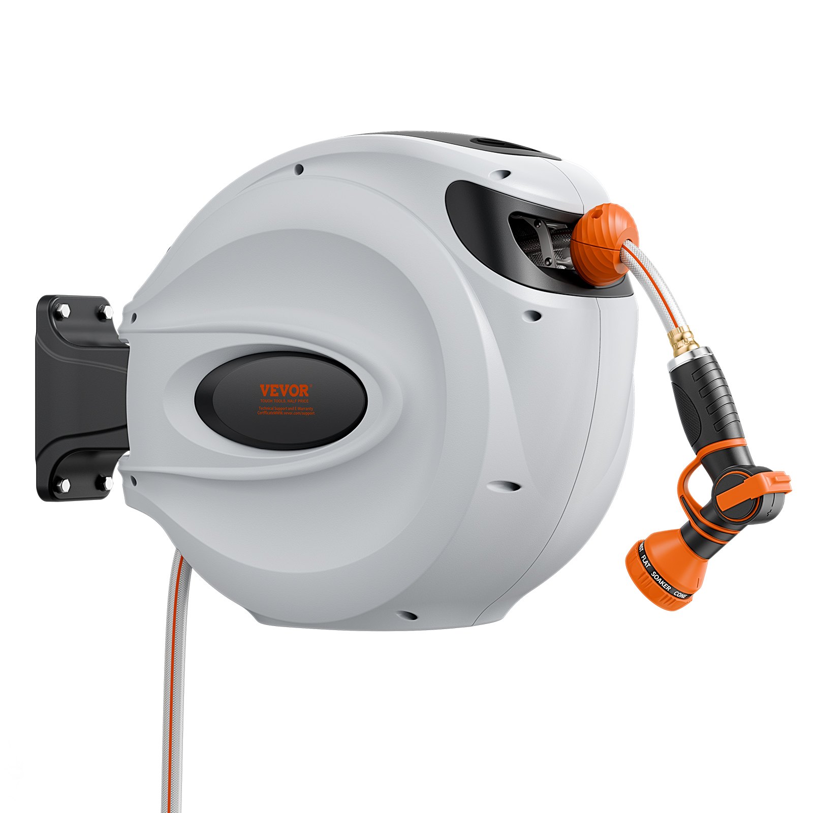 VEVOR Carrete de Manguera Retráctil Giratorio de 180° Carrete Automático de Manguera Montado en Pared Manguera Enrollable Automática 25 m x 12 mm para Regar Césped Jardín, Lavar Auto, Bañar Mascota