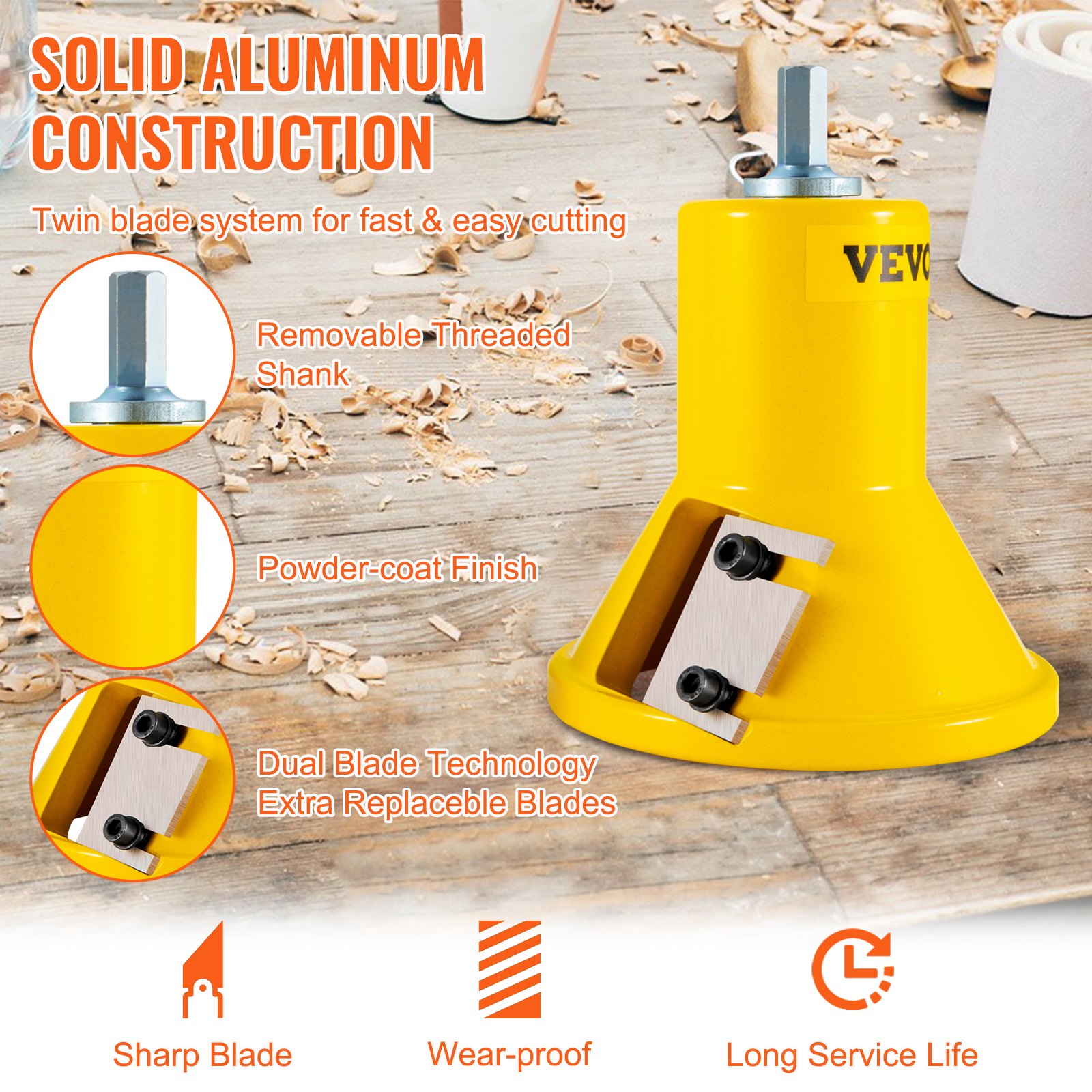 VEVOR Cortador de espiga, 25,4 mm, 38 mm, 50,8 mm, cortador de muebles de troncos de aluminio y acero de primera calidad, con cuchillas rectas dobles y tornillos de botón, kit maestro par