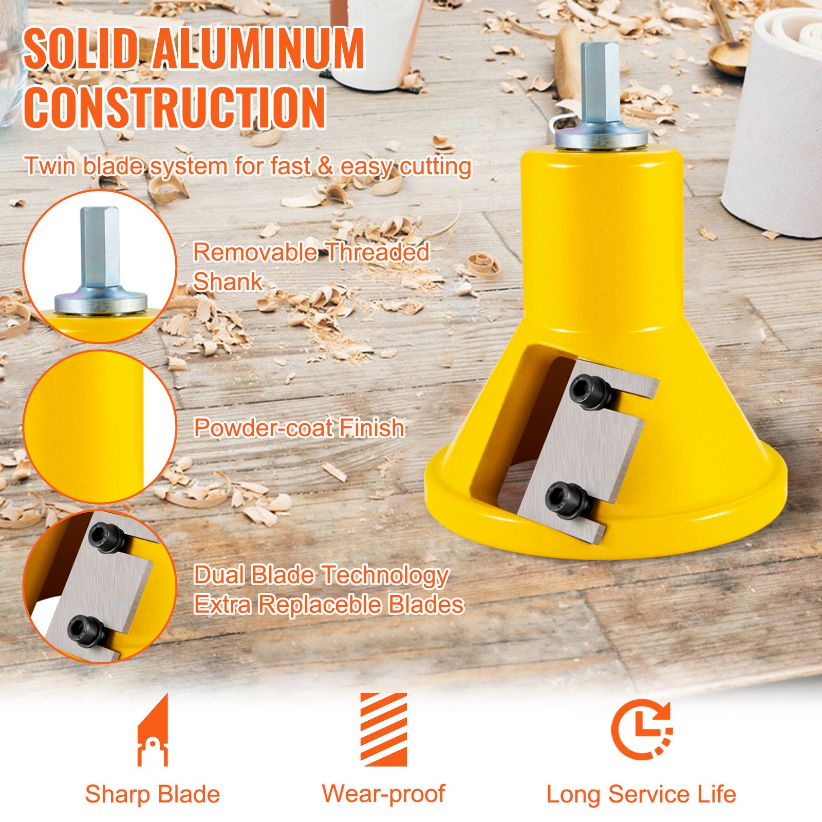 VEVOR Cortador de espiga diámetro de 38 mm cortador de muebles de troncos de aluminio y acero de primera calidad, con cuchillas rectas dobles y tornillos de botón, kit maestro para el hogar