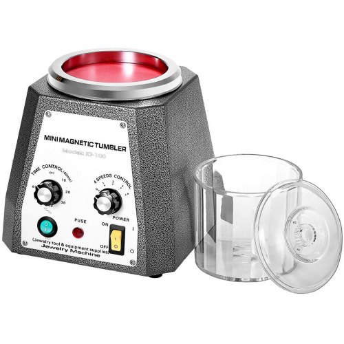 VEVOR Pulidora Magnética para Joyas KT-1005, Pulidora Giratoria para Joyería 100 g # 5, Pulidora Profesional de Tambor Giratorio Rotación Bidireccional de 2000 RPM para Metales Ligeros