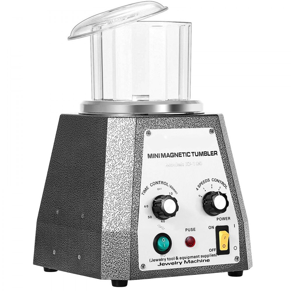 VEVOR Pulidora Magnética para Joyas KT-1005, Pulidora Giratoria para Joyería 100 g # 5, Pulidora Profesional de Tambor Giratorio Rotación Bidireccional de 2000 RPM para Metales Ligeros