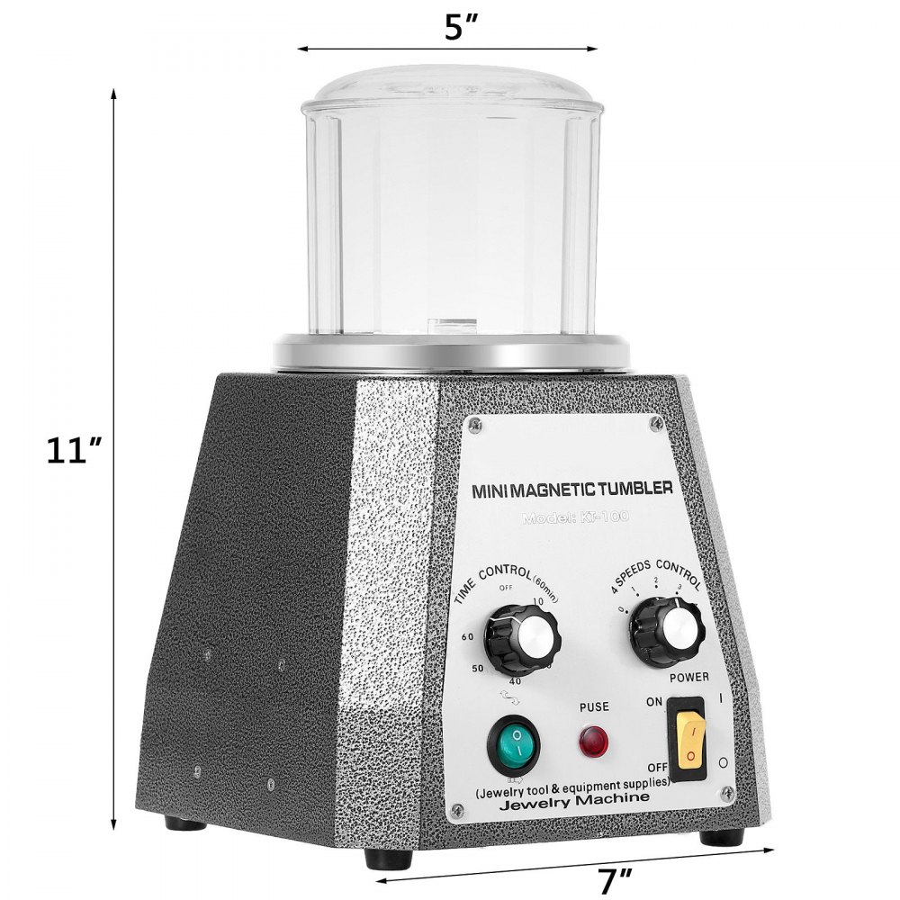 VEVOR Pulidora Magnética para Joyas KT-1005, Pulidora Giratoria para Joyería 100 g # 5, Pulidora Profesional de Tambor Giratorio Rotación Bidireccional de 2000 RPM para Metales Ligeros