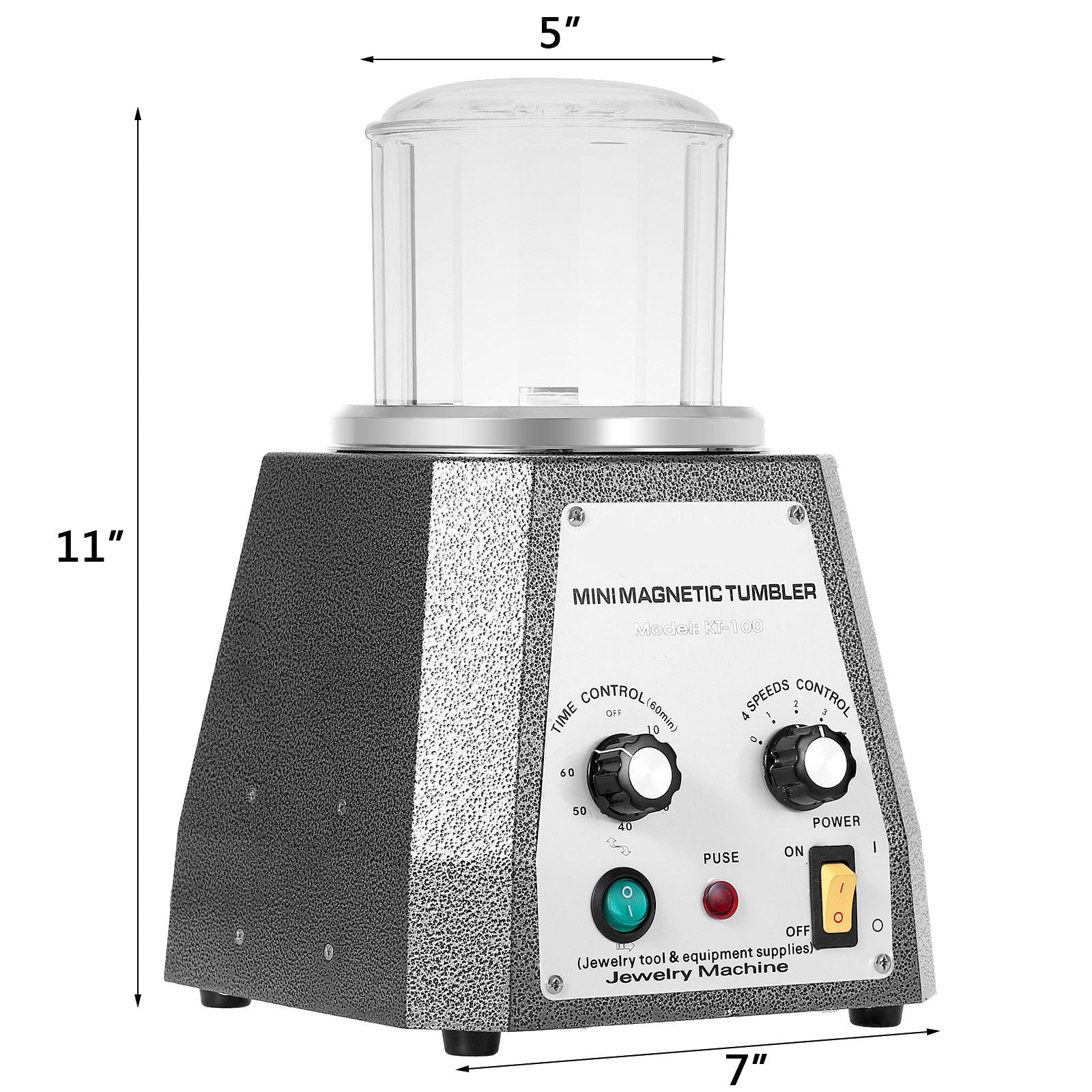 VEVOR Pulidora Magnética para Joyas KT-1005, Pulidora Giratoria para Joyería 100 g # 5, Pulidora Profesional de Tambor Giratorio Rotación Bidireccional de 2000 RPM para Metales Ligeros