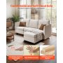VEVOR Sofá Cama Esquinero, con Almacenamiento Oculto, Sofá con Otomana y Espuma de Alta Resiliencia, Tapizado 3 Plazas, con Estructura de Madera Maciza para Salón y Dormitorio, Color Blanco Crema
