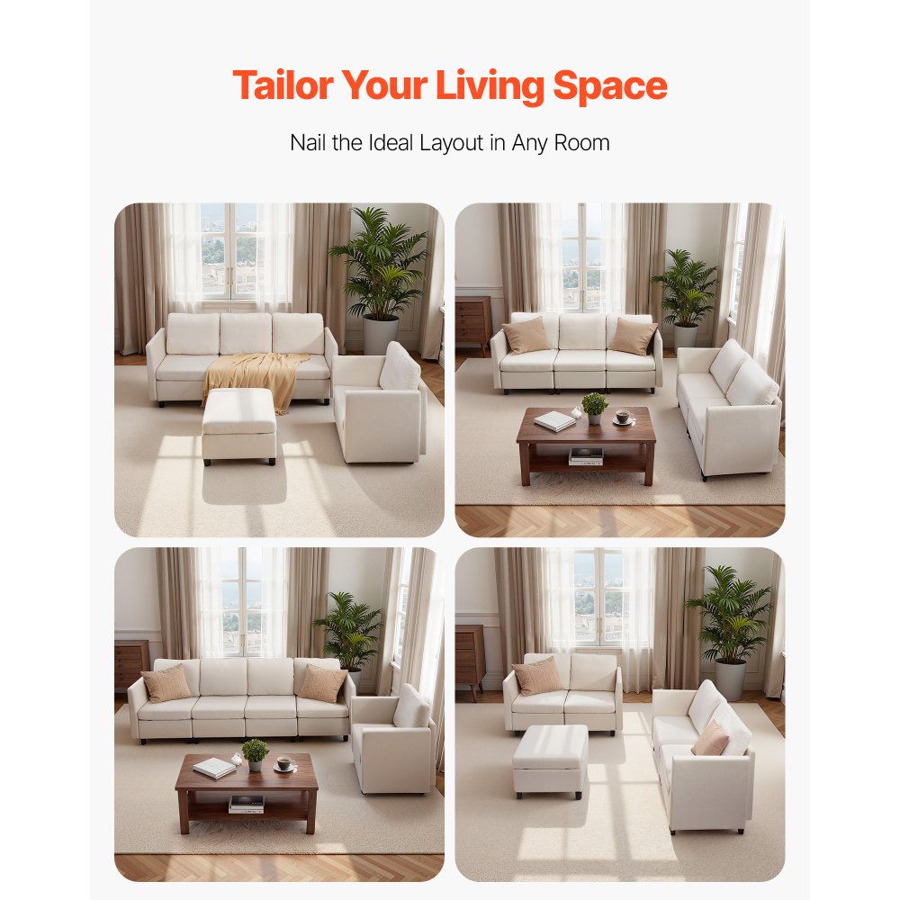 VEVOR Sofá Cama Esquinero, con Espacio de Almacenamiento Oculto, de Espuma de Alta Resiliencia, Tapizado 5 Plazas, con Estructura de Madera Maciza para Salón y Dormitorio, Color Blanco Crema